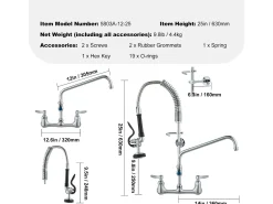 Torneira de Cozinha, SucceBuy Torneira de Parede Comercial - Com Pulverizador de Pré-Enxágue, 63.5 cm