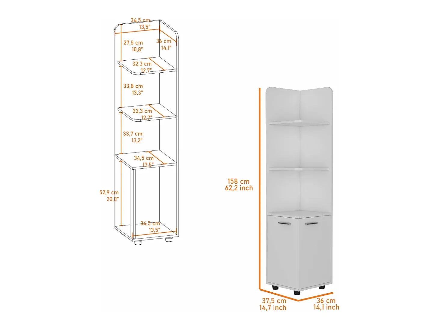 Torre de casa de banho Malibu em Melamina, com 2 portas e 3 prateleiras , 158 cm X 37.5 cm X 36 cm , Branco