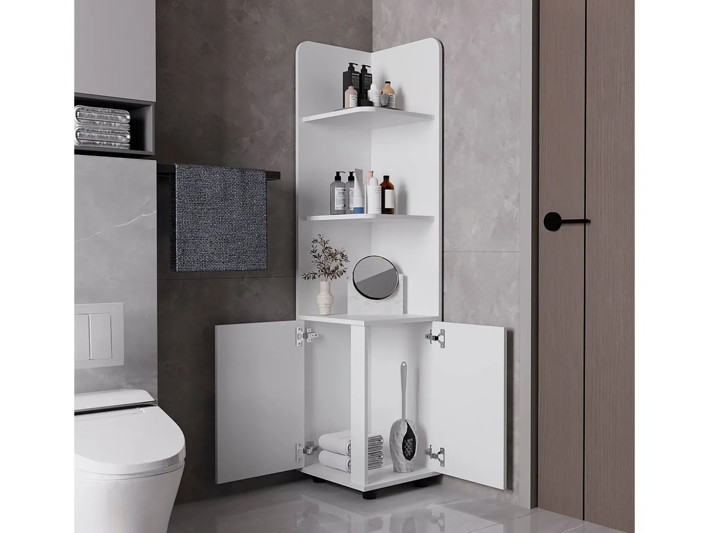 Torre de casa de banho Malibu em Melamina, com 2 portas e 3 prateleiras , 158 cm X 37.5 cm X 36 cm , Branco