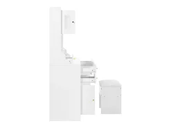 Toucador branco com espelho, 6 gavetas e 4 portas, iluminação LED, tomadas e bancos