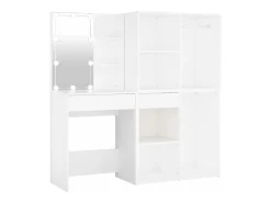 Toucador com 2 armários e luzes LED derivados de madeira branco