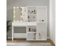 Toucador com 2 armários e luzes LED derivados de madeira branco