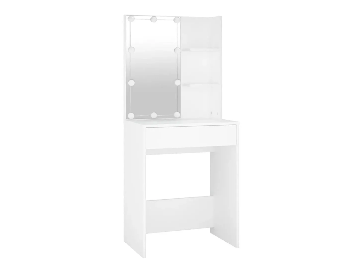 Toucador com 2 armários e luzes LED derivados de madeira branco