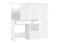 Toucador com 2 armários e luzes LED derivados de madeira branco