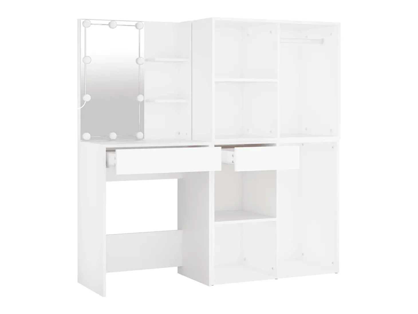 Toucador com 2 armários e luzes LED derivados de madeira branco