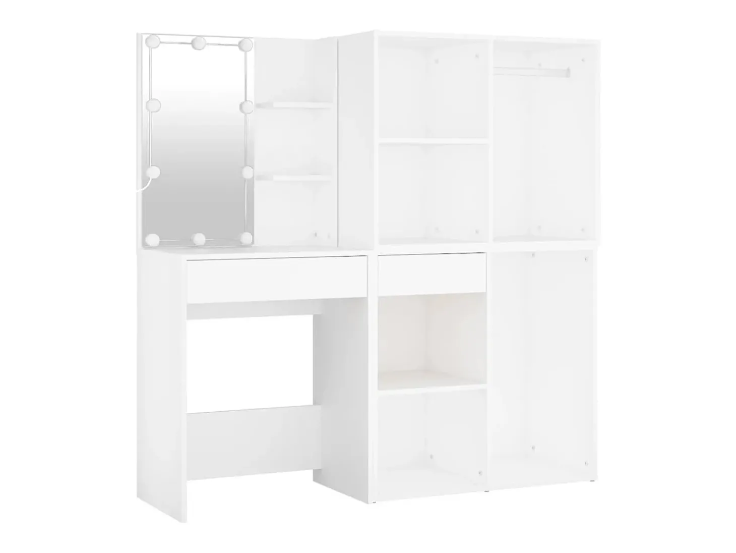 Toucador com 2 armários e luzes LED derivados de madeira branco