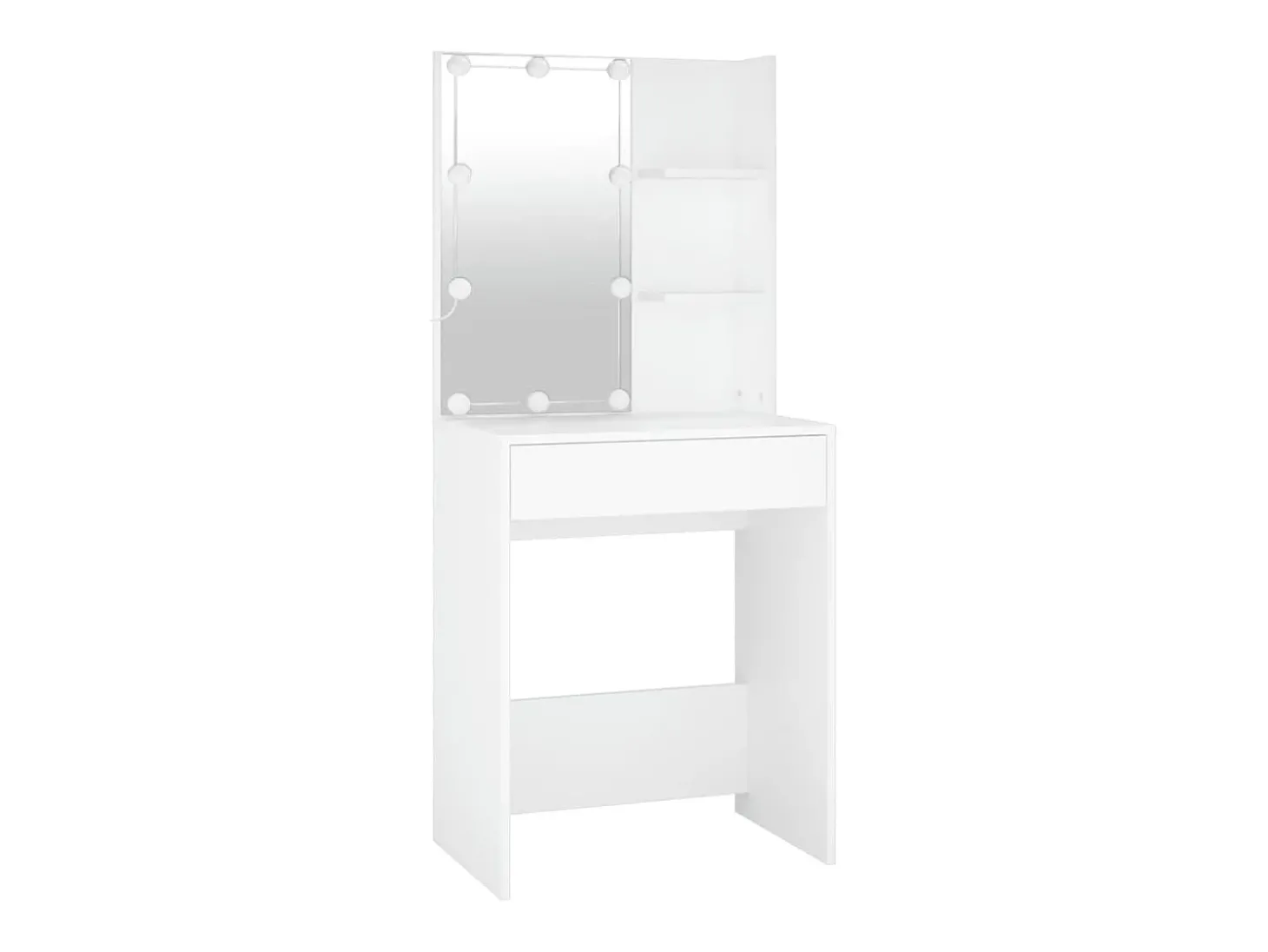 Toucador com 2 armários e luzes LED derivados de madeira branco
