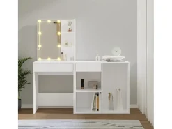 Toucador com armário e luzes LED derivados de madeira branco