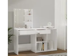 Toucador com armário e luzes LED derivados de madeira branco