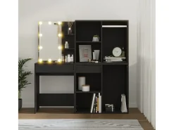 Toucador com armários e luzes LED derivados de madeira preto