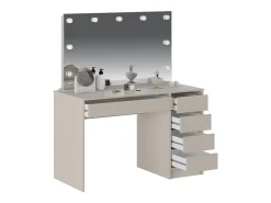 Toucador com espelho com LEDs 5 gavetas cor bege - JENEMI