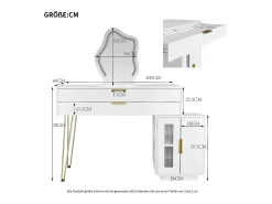 Toucador com espelho e iluminação LED - 2 gavetas e armário amovível - Branco (banco não incluído)