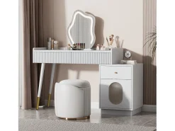 Toucador com espelho e iluminação LED - 2 gavetas e armário amovível - Branco (banco não incluído)