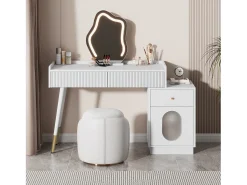 Toucador com espelho e iluminação LED - 2 gavetas e armário amovível - Branco (banco não incluído)