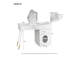 Toucador com espelho e iluminação LED - 2 gavetas e armário amovível - Branco (banco não incluído)