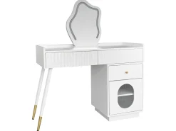 Toucador com espelho e iluminação LED - 2 gavetas e armário amovível - Branco (banco não incluído)