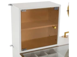Toucador com espelho e LED - 5 gavetas e expositor em vidro - Branco (banco não incluído)