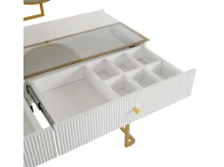 Toucador com espelho e LED - 5 gavetas e expositor em vidro - Branco (banco não incluído)