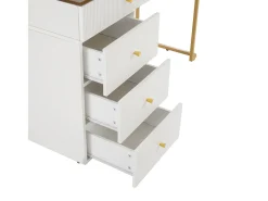 Toucador com espelho e LED - 5 gavetas e expositor em vidro - Branco (banco não incluído)