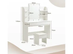 Toucador com espelho LED e banqueta - Branco - Madeira MDF