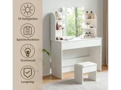 Toucador com espelho LED e banqueta - Branco - Madeira MDF