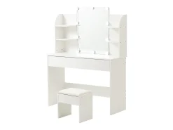 Toucador com espelho LED e banqueta - Branco - Madeira MDF