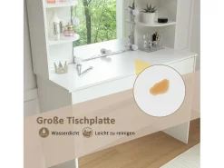 Toucador com espelho LED e banqueta - Branco - Madeira MDF