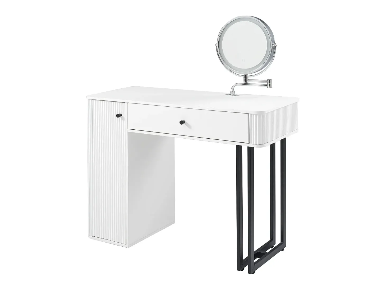 Toucador com espelho LED, gaveta e porta - Branco e preto