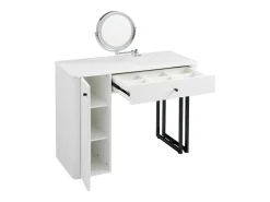 Toucador com espelho LED, gaveta e porta - Branco e preto