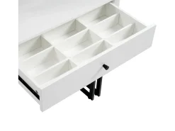 Toucador com espelho LED, gaveta e porta - Branco e preto