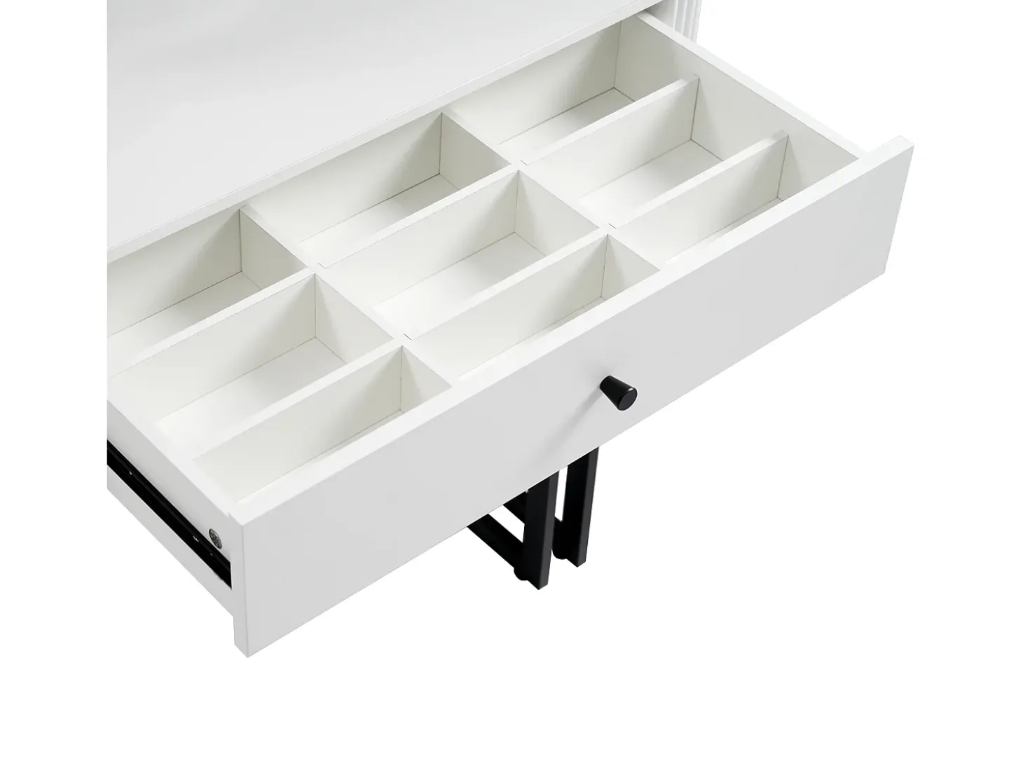 Toucador com espelho LED, gaveta e porta - Branco e preto
