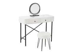 Toucador com espelho 100x40x120cm - con LED ajustável - con 1 banquinho - con 2 gavetas - textura de mármore - Branco + Preto