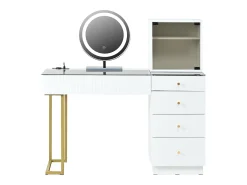Toucador com espelho 120x40x120cm - con LED ajustável - con 5 gavetas e 1 porta de vidro - Branco (banquinho não incluído)