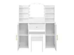 Toucador com espelho 110x40x132cm - con LED ajustável - con 1 banquinho - con 1 gaveta e 2 portas - Branco