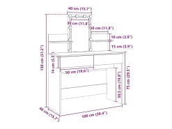 Toucador com LEDs 100x40x130 cm branco