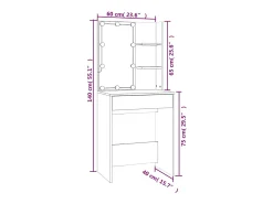 Toucador com LEDs 60x40x140 cm cinzento cimento