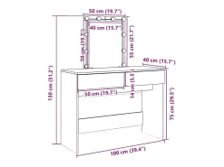 Toucador com LEDs 100x40x130 cm cinzento cimento