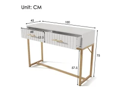 Toucador decorado com riscas verticais - A 75 cm - com 2 gavetas e base metálica - Branco