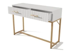 Toucador decorado com riscas verticais - A 75 cm - com 2 gavetas e base metálica - Branco