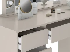 Toucador dupla com espelho LED e 9 gavetas em cor bege - JENEMI