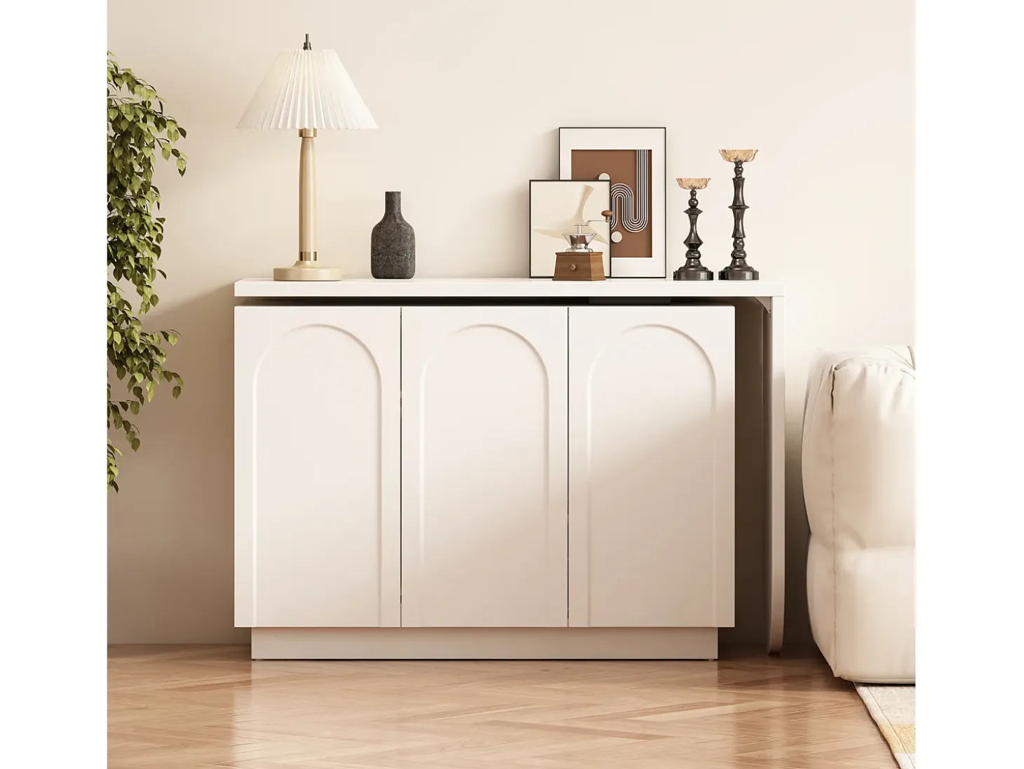 Toucador giratório retrátil em MDF - 3 portas com 6 prateleiras reguláveis - Branco