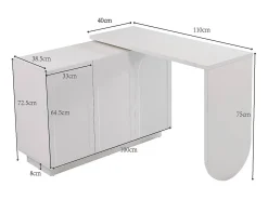 Toucador giratório retrátil em MDF - 3 portas com 6 prateleiras reguláveis - Branco