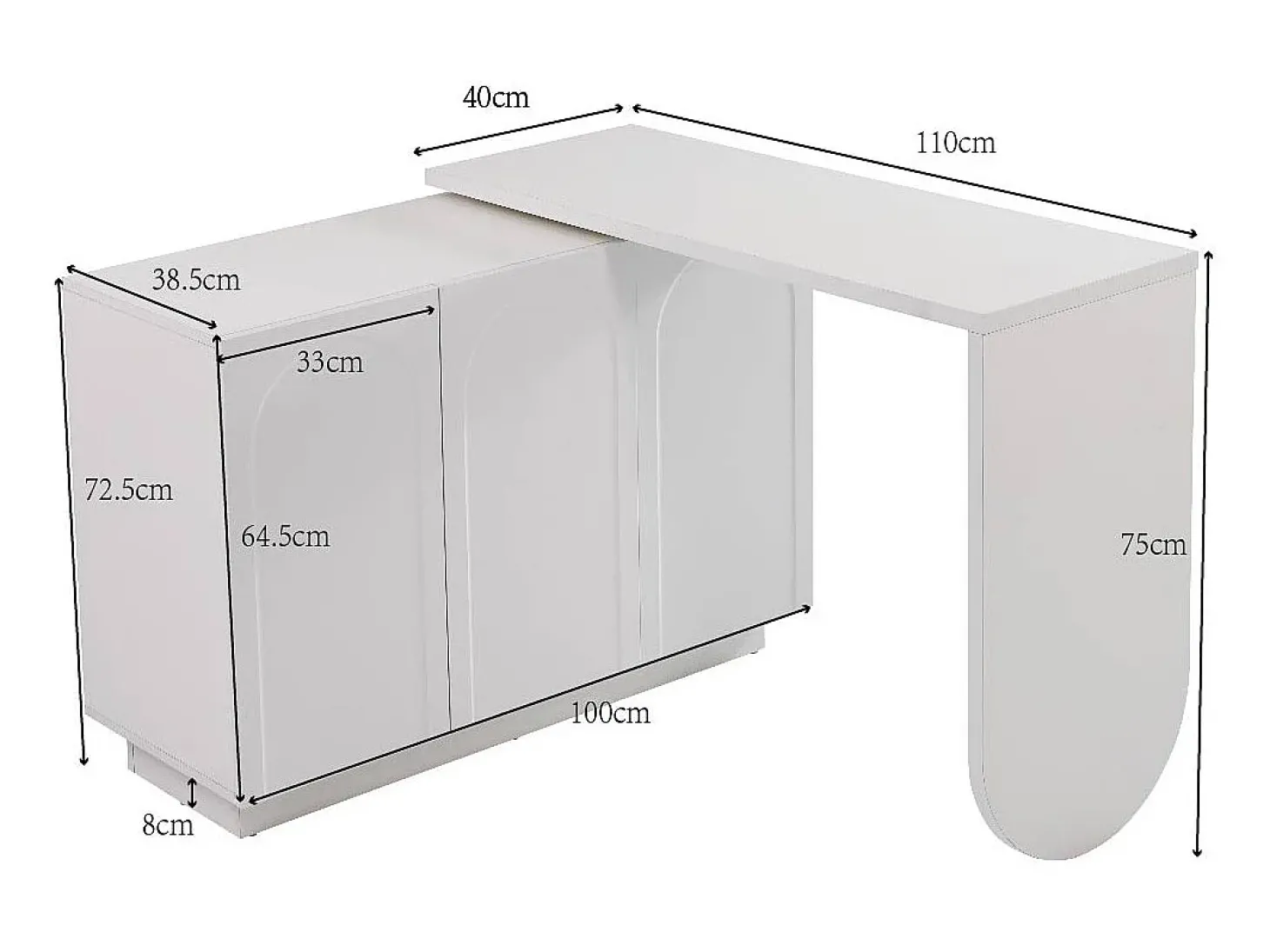 Toucador giratório retrátil em MDF - 3 portas com 6 prateleiras reguláveis - Branco