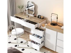Toucador moderno com 5 gavetas - em aglomerado - Branco
