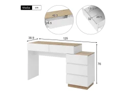 Toucador moderno com 5 gavetas - em aglomerado - Branco