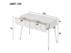 Toucador 100x40x76cm - con 2 gavetas - pés da mesa de metal - Branco