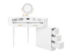 Toucador 105.5x75x120cm - con LED ajustável - con 5 gavetas - con portas USB e USB-C - Branco (banquinho não incluído)