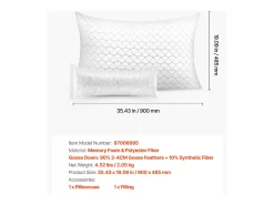 Travesseiro de Espuma com Memória SucceBuy, 90 x 48,5 cm, com Capa de Fibra Natural Removível Lavável, Bom Suporte, Conforto Ótimo, Branco