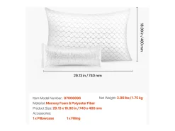 Travesseiro de Espuma com Memória SucceBuy, 74 x 48 cm, com Capa de Fibra Natural Removível Lavável, Bom Suporte, Conforto Ótimo, Branco