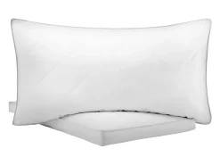 Travesseiro de Penas SucceBuy, Conjunto de 2, 91 x 50 cm, com Capa de Algodão, Preenchimento de Penugem de Ganso e Fibra Sintética, Bom Suporte, Conforto Ótimo